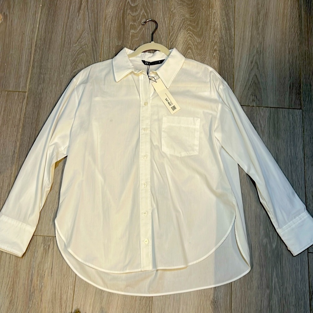 ZARA WOMAN Classic white tailored oversized blouse size M
